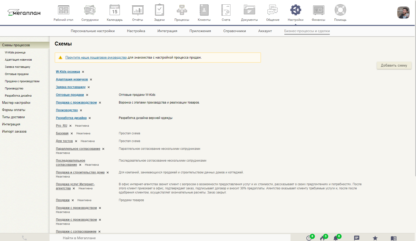 Схемы процессов в CRM Мегаплан